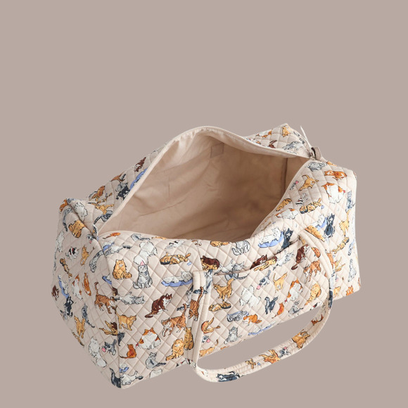 New Vera Bradley A CATS LIFE Large Travel Duffel Multicolor Beige - Picture 3 of 4